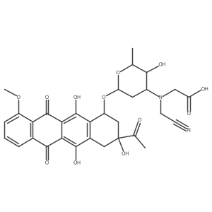 5,12-Naphthacenedione, 8-acetyl-10-[[3-[(carboxymethyl)(cyanomethyl)amino]-2,3,6-trideoxy-I+/--L-lyxo-hexopyranosyl]oxy]-7,8,9,10-tetrahydro-6,8,11-trihydroxy-1-methoxy-, (8S-cis)- Structure