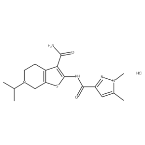2-(1,5-dimethyl-1H-pyrazole-3-carboxamido)-6-isopropyl-4,5,6,7-tetrahydrothieno[2,3-c]pyridine-3-carboxamide hydrochloride Structure