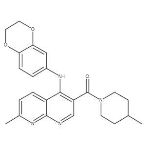 (4-((2,3-Dihydrobenzo[b][1,4]dioxin-6-yl)amino)-7-methyl-1,8-naphthyridin-3-yl)(4-methylpiperidin-1-yl)methanone结构式
