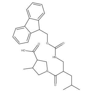 rac-(3R,4R)-1-{2-[({[(9H-fluoren-9-yl)methoxy]carbonyl}amino)methyl]-4-methylpentanoyl}-4-methylpyrrolidine-3-carboxylic acid结构式