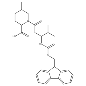 1-[(3S)-3-({[(9H-fluoren-9-yl)methoxy]carbonyl}amino)-4-methylpentanoyl]-5-methylpiperidine-2-carboxylic acid结构式