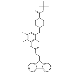 tert-butyl 4-{[3-({[(9H-fluoren-9-yl)methoxy]carbonyl}amino)-2,4-dimethyl-5-sulfanylphenyl]methyl}piperazine-1-carboxylate Structure