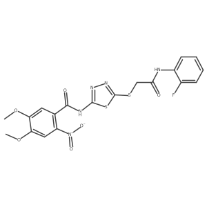 N-(5-((2-((2-fluorophenyl)amino)-2-oxoethyl)thio)-1,3,4-thiadiazol-2-yl)-4,5-dimethoxy-2-nitrobenzamide Structure