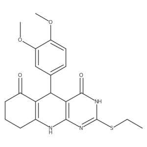 5-(3,4-dimethoxyphenyl)-2-(ethylthio)-7,8,9,10-tetrahydropyrimido[4,5-b]quinoline-4,6(3H,5H)-dione结构式