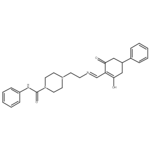 4-(2-{[(2,6-dioxo-4-phenylcyclohexylidene)methyl]amino}ethyl)-N-phenylpiperazine-1-carboxamide结构式