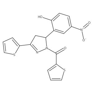 (5-(2-hydroxy-5-nitrophenyl)-3-(thiophen-2-yl)-4,5-dihydro-1H-pyrazol-1-yl)(thiophen-2-yl)methanone Structure