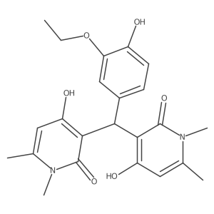3,3'-((3-ethoxy-4-hydroxyphenyl)methylene)bis(4-hydroxy-1,6-dimethylpyridin-2(1H)-one)结构式