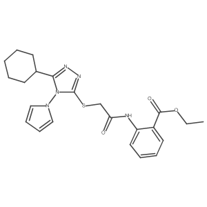 ethyl 2-[({[5-cyclohexyl-4-(1H-pyrrol-1-yl)-4H-1,2,4-triazol-3-yl]sulfanyl}acetyl)amino]benzoate结构式