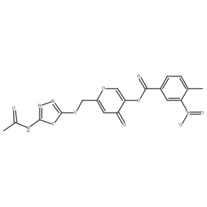 6-(((5-acetamido-1,3,4-thiadiazol-2-yl)thio)methyl)-4-oxo-4H-pyran-3-yl 4-methyl-3-nitrobenzoate Structure