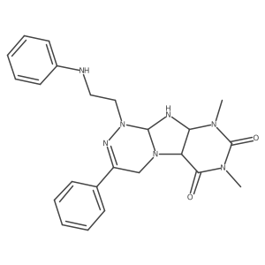 1-(2-anilinoethyl)-7,9-dimethyl-3-phenyl-5a,9a,10,10a-tetrahydro-4H-purino[8,7-c][1,2,4]triazine-6,8-dione结构式
