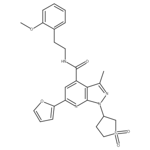 1-(1,1-dioxidotetrahydrothiophen-3-yl)-6-(furan-2-yl)-N-(2-methoxyphenethyl)-3-methyl-1H-pyrazolo[3,4-b]pyridine-4-carboxamide结构式