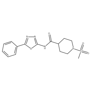 1-(methylsulfonyl)-N-(5-phenyl-1,3,4-oxadiazol-2-yl)piperidine-4-carboxamide结构式