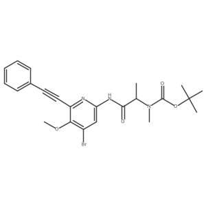 Tert-butyl (1-((4-bromo-5-methoxy-6-(phenylethynyl)pyridin-2-yl)amino)-1-oxopropan-2-yl)(methyl)carbamate结构式
