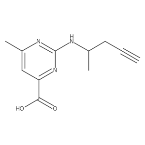 6-Methyl-2-[(pent-4-yn-2-yl)amino]pyrimidine-4-carboxylic acid结构式