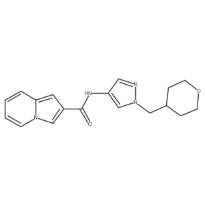 N-(1-((tetrahydro-2H-pyran-4-yl)methyl)-1H-pyrazol-4-yl)indolizine-2-carboxamide Structure