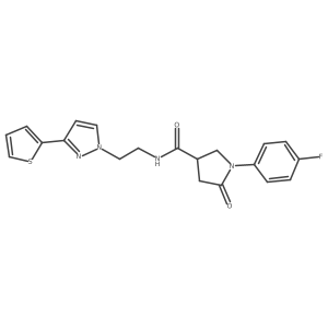 1-(4-fluorophenyl)-5-oxo-N-(2-(3-(thiophen-2-yl)-1H-pyrazol-1-yl)ethyl)pyrrolidine-3-carboxamide结构式