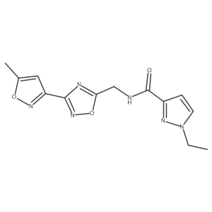 1-ethyl-N-((3-(5-methylisoxazol-3-yl)-1,2,4-oxadiazol-5-yl)methyl)-1H-pyrazole-3-carboxamide结构式