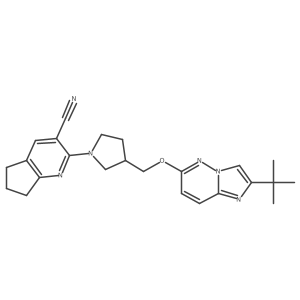 2-{3-[({2-tert-butylimidazo[1,2-b]pyridazin-6-yl}oxy)methyl]pyrrolidin-1-yl}-5H,6H,7H-cyclopenta[b]pyridine-3-carbonitrile Structure