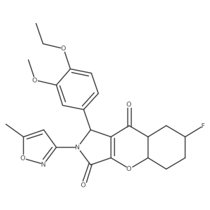 1-(4-ethoxy-3-methoxyphenyl)-7-fluoro-2-(5-methyl-1,2-oxazol-3-yl)-4a,5,6,7,8,8a-hexahydro-1H-chromeno[2,3-c]pyrrole-3,9-dione结构式