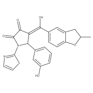 (4E)-4-[hydroxy-(2-methyl-2,3-dihydro-1-benzofuran-5-yl)methylidene]-5-(3-hydroxyphenyl)-1-(1,3-thiazol-2-yl)pyrrolidine-2,3-dione结构式