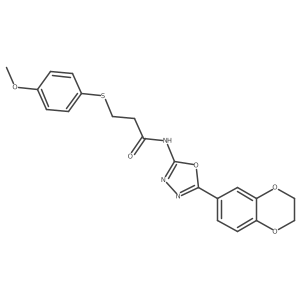 N-(5-(2,3-dihydrobenzo[b][1,4]dioxin-6-yl)-1,3,4-oxadiazol-2-yl)-3-((4-methoxyphenyl)thio)propanamide结构式