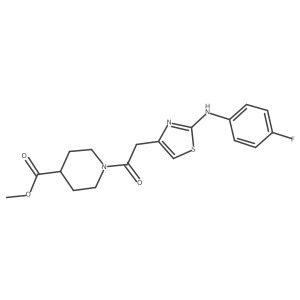 COC(=O)C1CCN(C(=O)Cc2csc(Nc3ccc(F)cc3)n2)CC1结构式