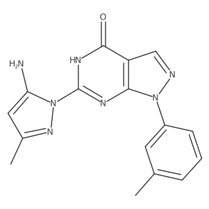6-(5-amino-3-methyl-1H-pyrazol-1-yl)-1-(m-tolyl)-1H-pyrazolo[3,4-d]pyrimidin-4(5H)-one结构式
