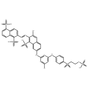 2-[2-[7-[[4-Chloro-6-[[4-[[2-(sulfooxy)ethyl]sulfonyl]phenyl]amino]-1,3,5-triazin-2-yl]amino]-3-hydroxy-1-sulfo-2-naphthalenyl]diazenyl]-1,5-naphthalenedisulfonic acid结构式