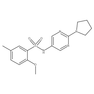 2-methoxy-5-methyl-N-(2-(pyrrolidin-1-yl)pyrimidin-5-yl)benzenesulfonamide结构式