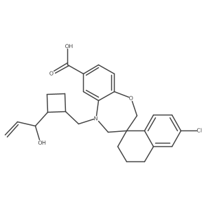 (S)-6'-chloro-5-(((1R,2R)-2-((S)-1-hydroxyallyl)cyclobutyl)methyl)-3',4,4',5-tetrahydro-2H,2'H-spiro[benzo[b][1,4]oxazepine-3,1'-naphthalene]-7-carboxylic acid结构式