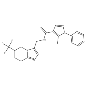 5-methyl-1-phenyl-N-((6-(trifluoromethyl)-5,6,7,8-tetrahydro-[1,2,4]triazolo[4,3-a]pyridin-3-yl)methyl)-1H-pyrazole-4-carboxamide结构式