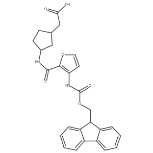 rac-2-[(1R,3S)-3-[3-({[(9H-fluoren-9-yl)methoxy]carbonyl}amino)furan-2-amido]cyclopentyl]acetic acid结构式