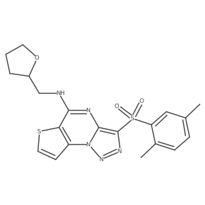3-((2,5-dimethylphenyl)sulfonyl)-N-((tetrahydrofuran-2-yl)methyl)thieno[2,3-e][1,2,3]triazolo[1,5-a]pyrimidin-5-amine结构式