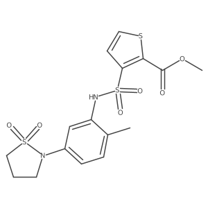 methyl 3-(N-(5-(1,1-dioxidoisothiazolidin-2-yl)-2-methylphenyl)sulfamoyl)thiophene-2-carboxylate Structure