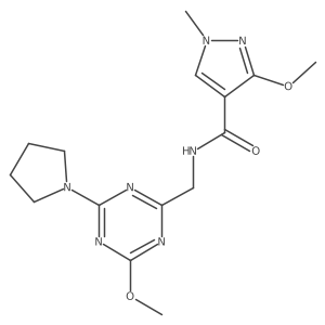 3-methoxy-N-((4-methoxy-6-(pyrrolidin-1-yl)-1,3,5-triazin-2-yl)methyl)-1-methyl-1H-pyrazole-4-carboxamide结构式