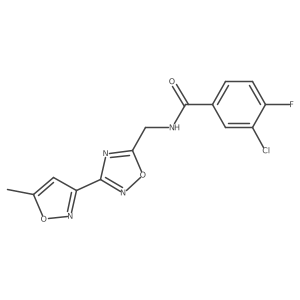 3-chloro-4-fluoro-N-((3-(5-methylisoxazol-3-yl)-1,2,4-oxadiazol-5-yl)methyl)benzamide Structure