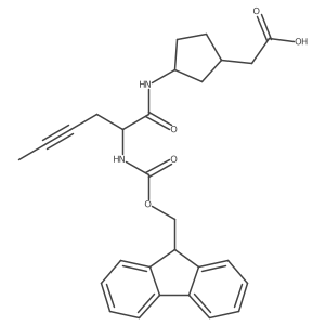 rac-2-[(1R,3S)-3-[2-({[(9H-fluoren-9-yl)methoxy]carbonyl}amino)hex-4-ynamido]cyclopentyl]acetic acid结构式