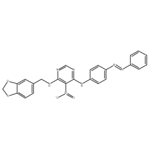 4,6-Pyrimidinediamine, N4-(1,3-benzodioxol-5-ylmethyl)-5-nitro-N6-[4-(2-phenyldiazenyl)phenyl]- Structure