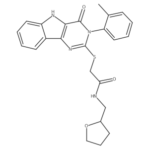 2-[[3-(2-methylphenyl)-4-oxo-5H-pyrimido[5,4-b]indol-2-yl]sulfanyl]-N-(oxolan-2-ylmethyl)acetamide结构式