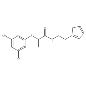 2-[(4,6-diaminopyrimidin-2-yl)sulfanyl]-N-[2-(thiophen-2-yl)ethyl]propanamide结构式