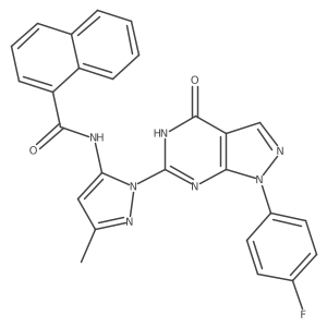 N-(1-(1-(4-fluorophenyl)-4-oxo-4,5-dihydro-1H-pyrazolo[3,4-d]pyrimidin-6-yl)-3-methyl-1H-pyrazol-5-yl)-1-naphthamide结构式