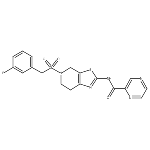 N-(5-((3-fluorobenzyl)sulfonyl)-4,5,6,7-tetrahydrothiazolo[5,4-c]pyridin-2-yl)pyrazine-2-carboxamide结构式