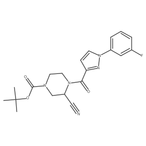 tert-butyl 3-cyano-4-[1-(3-fluorophenyl)-1H-pyrazole-3-carbonyl]piperazine-1-carboxylate结构式