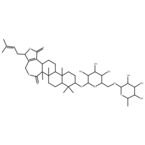 15,16-Secodammara-17(20),24-diene-15,16-dioic acid, 3-[[6-O-(6-deoxy-I+/--L-mannopyranosyl)-I(2)-D-glucopyranosyl]oxy]-21,22-dihydroxy-, 15,21:16,22-dilactone, (3I(2),14I(2),22R)-结构式