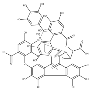 D-Gluconic acid, cyclic 4-2':5-2-((1S)-4-(6-carboxy-2,3,4-trihydroxyphenoxy)-4',5,5',6,6'-pentahydroxy(1,1'-biphenyl)-2,2'-dicarboxylate) cyclic 2,3-((1S)-4,4',5,5',6,6'-hexahydroxy(1,1'-biphenyl)-2,2'-dicarboxylate) 6-(3,4,5-trihydroxybenzoate)结构式