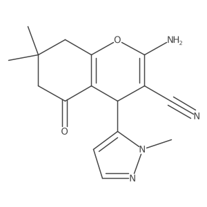 2-amino-7,7-dimethyl-4-(1-methyl-1H-pyrazol-5-yl)-5-oxo-5,6,7,8-tetrahydro-4H-chromene-3-carbonitrile Structure