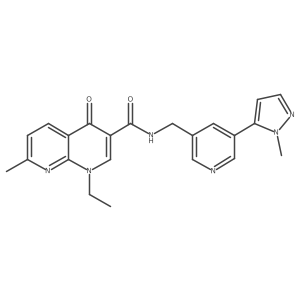 1-ethyl-7-methyl-N-((5-(1-methyl-1H-pyrazol-5-yl)pyridin-3-yl)methyl)-4-oxo-1,4-dihydro-1,8-naphthyridine-3-carboxamide结构式