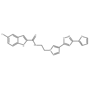 5-chloro-N-(2-(4-(3-(thiophen-2-yl)-1,2,4-oxadiazol-5-yl)-1H-1,2,3-triazol-1-yl)ethyl)-1H-indole-2-carboxamide结构式