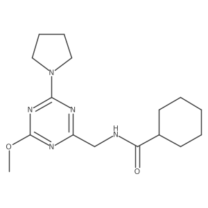 N-((4-methoxy-6-(pyrrolidin-1-yl)-1,3,5-triazin-2-yl)methyl)cyclohexanecarboxamide Structure