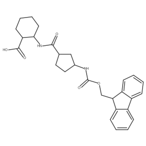 rac-(1R,2S)-2-[3-({[(9H-fluoren-9-yl)methoxy]carbonyl}amino)cyclopentaneamido]cyclohexane-1-carboxylic acid结构式
